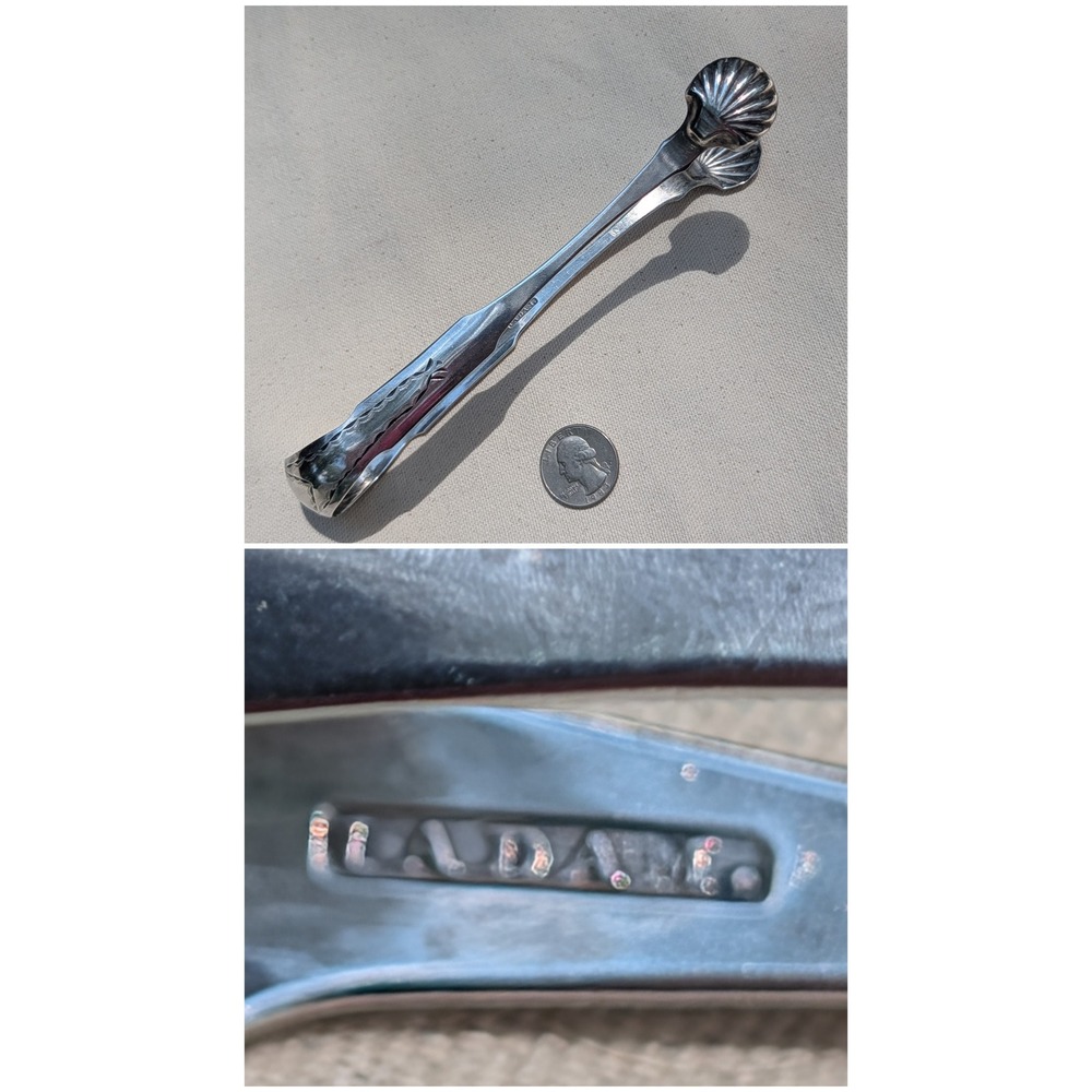 James Adam Antique Coin Silver Sugar Tongs Shell Motif Monogrammed Georgian